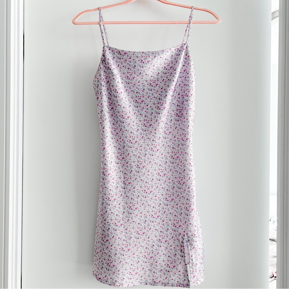 Princess Polly lilac floral satin mini slip dress